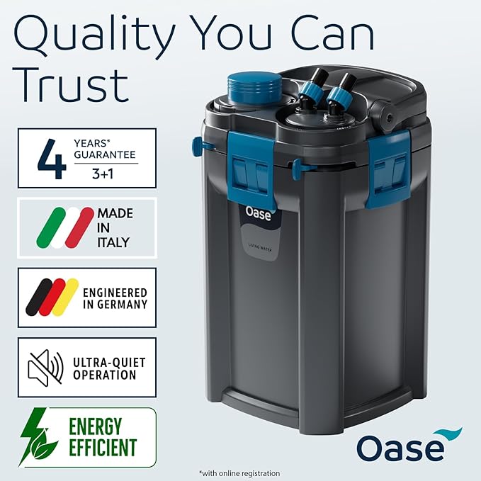 OASE BioMaster 2 250 Canister Filter for Aquariums – External Aquarium Filter with EasyClean Pre-Filter – Quiet Performance – Freshwater & Saltwater, Up to 70 Gallons