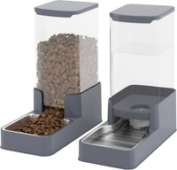 Automatic Cat Feeder and Water Dispenser in Set with Pet Food Bowl - 3.8L Stainless Steel(Grey)