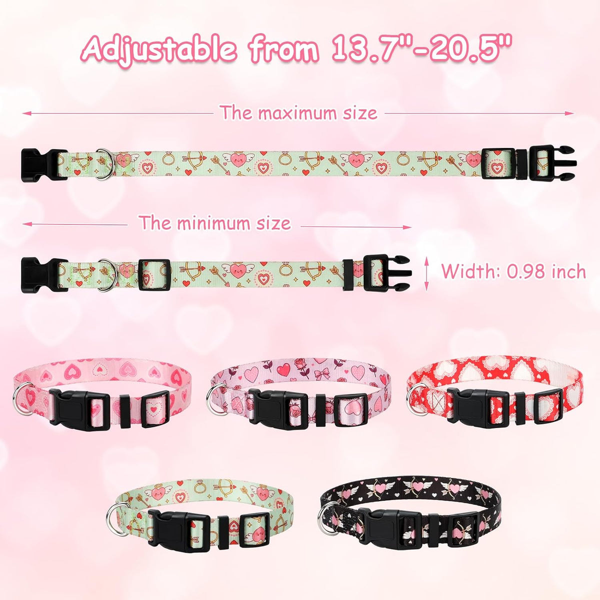 5 Pack Reflective Goat Collars with Bells, Anti-Lost Pet Collar - Heart Print-colored - image 2