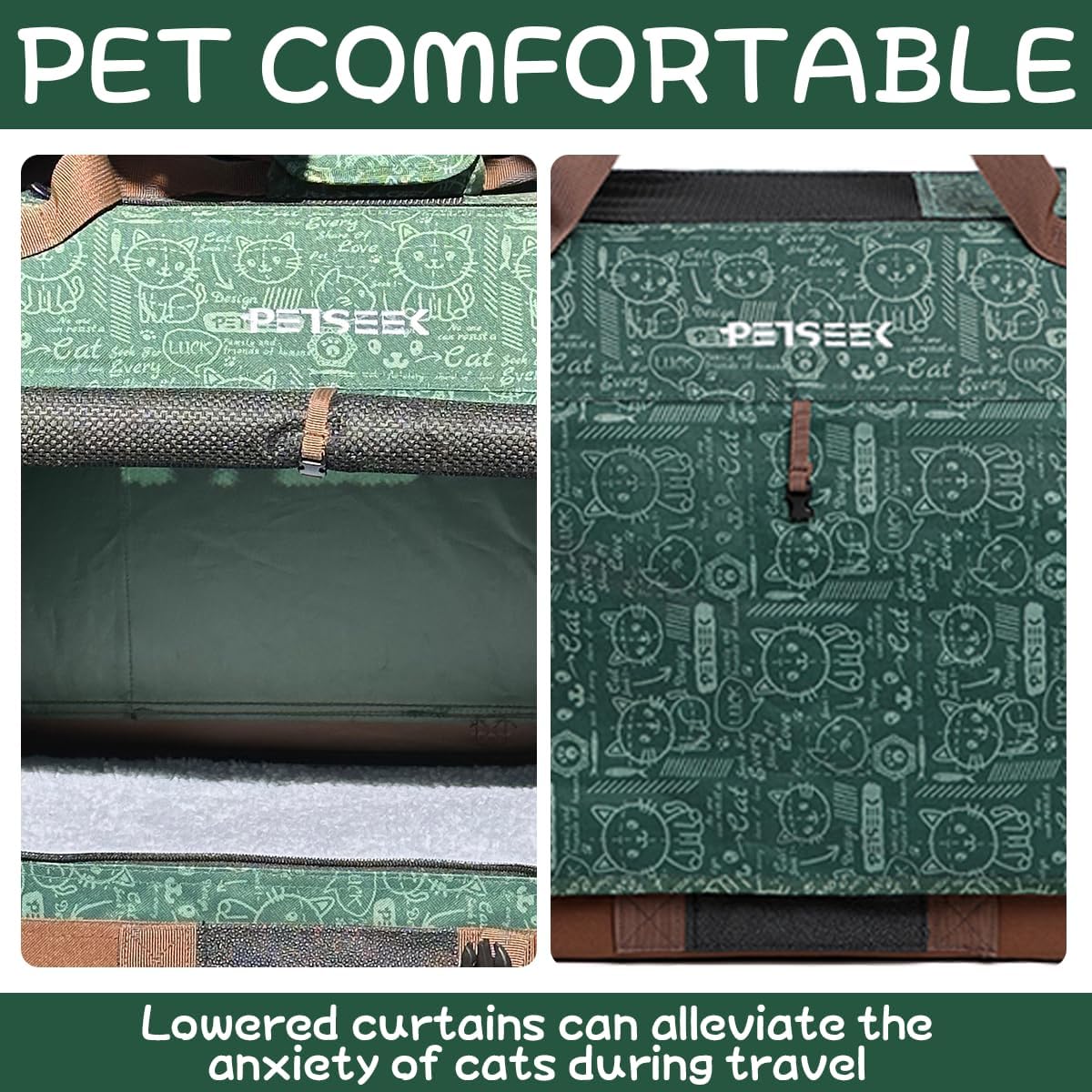 Extra Large Cat Carrier Soft Sided - Green / with curtain - image 3
