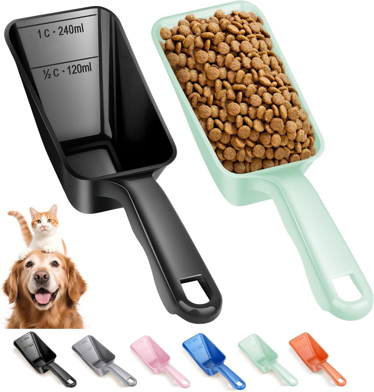 2-Pack Dog Food Scoop 1 Cup - Black and Green