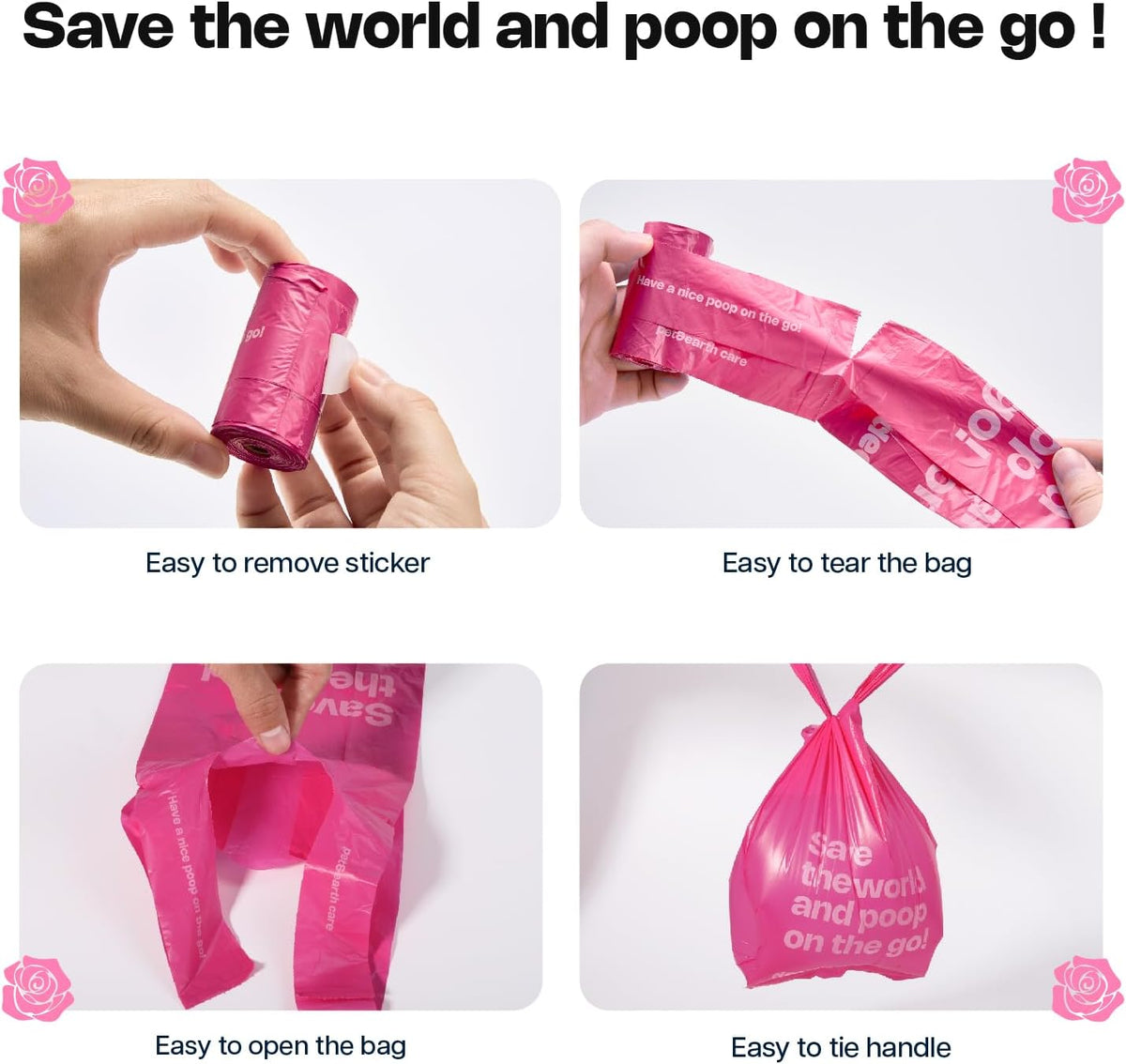 Deo Doo Dog Poop Bags with Handles & Holder, Peach Scented - Rose / 1 Count (Pack of 360) - image 4