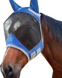 Harrison Howard CareMaster Pro Luminous Horse Fly Mask Large Eye Space Standard with Ears UV Protection for Horse Royal Blue S Pony