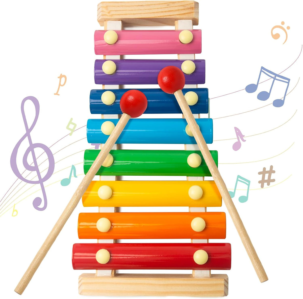 MCPINKY Xylophone for kids 2 Mallets, Wooden, Rainbow – Fun for Kids & Family - Medium - image 2