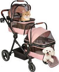 Foldable Double Pet Stroller for 2 Small Medium Cats Dogs – Essentials for Cats - Pink / Double