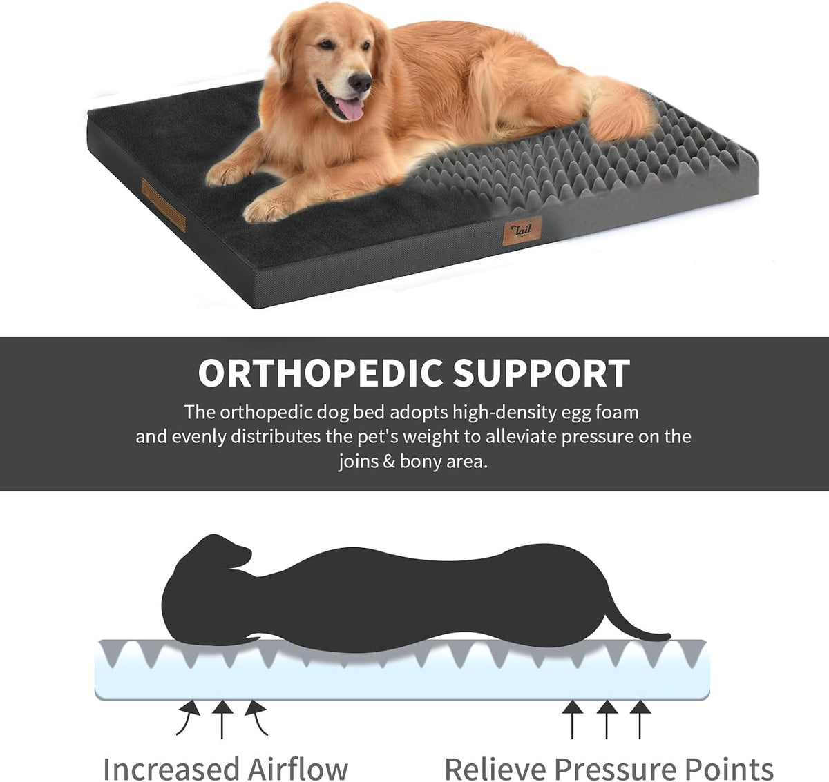 Outdoor Waterproof Orthopedic Dog Bed for Large Dogs – Essentials for Dogs - Pure Black / 44.0"L x 32.0"W x 3.5"Th - image 4
