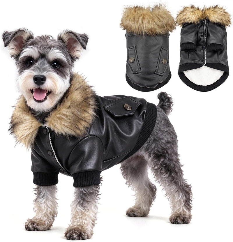 LESYPET Dog Leather Jacket for Small Dogs - X-Large / Black