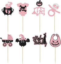Gyufise black glitter Halloween happy birthday cake topper with half moon, house, pumpkin, ghost and - view 30