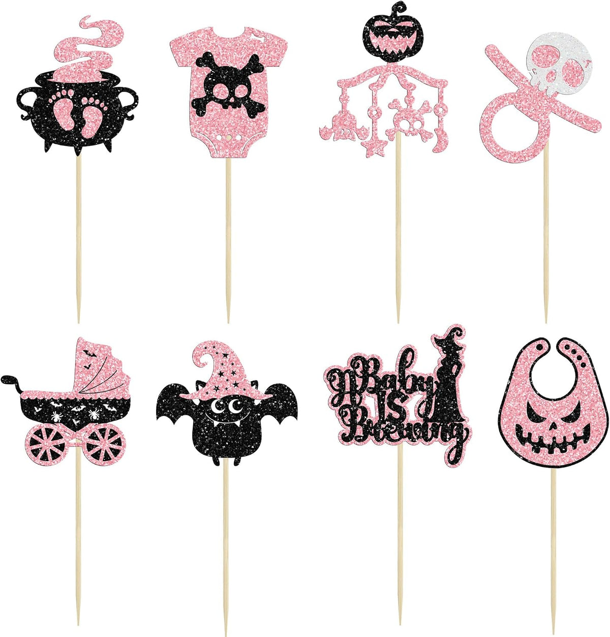 Gyufise black glitter Halloween happy birthday cake topper with half moon, house, pumpkin, ghost and - view 30