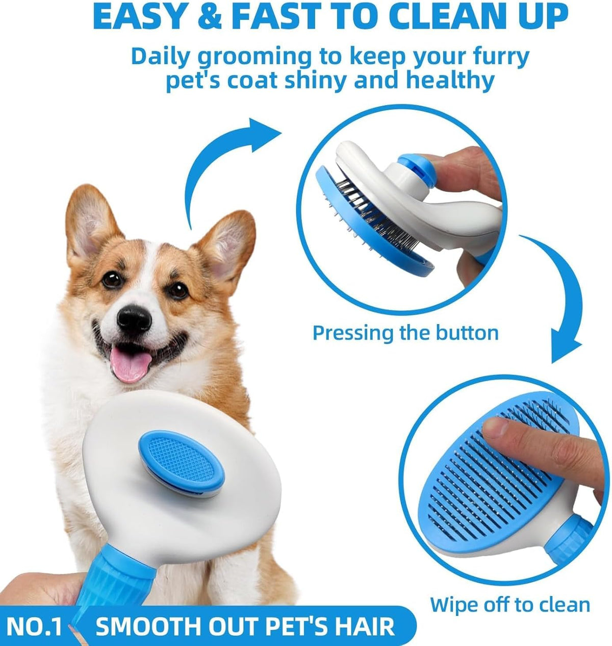 Bath Grooming Kit for Pets, Hair Brush Set with Towel - 6-Bath-Blue - image 2