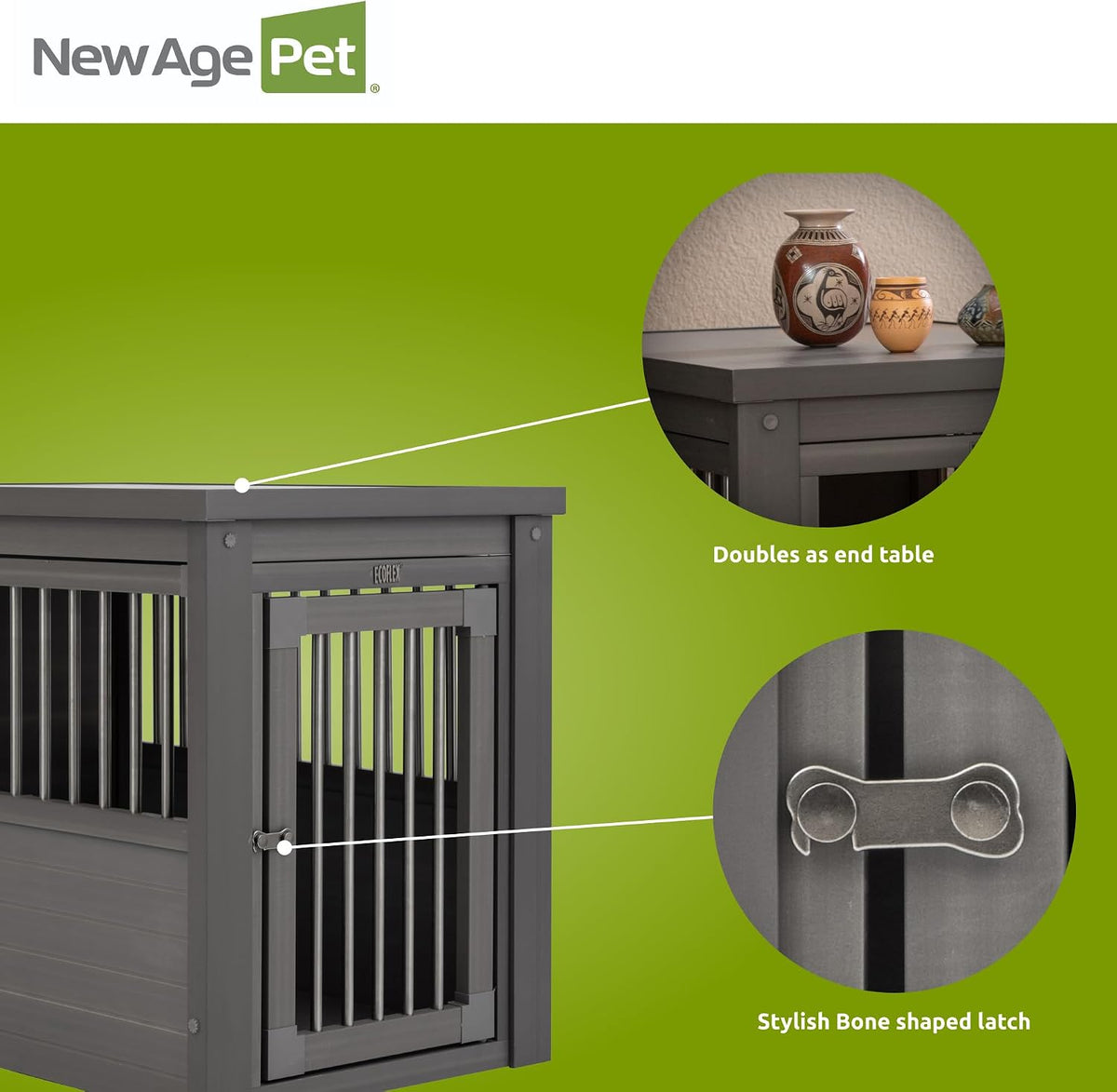 New Age Pet ECOFLEX Large Furniture Style Dog Crate & End Table - Grey / 29.5"L x 21.1"W x 25.2"H - image 4