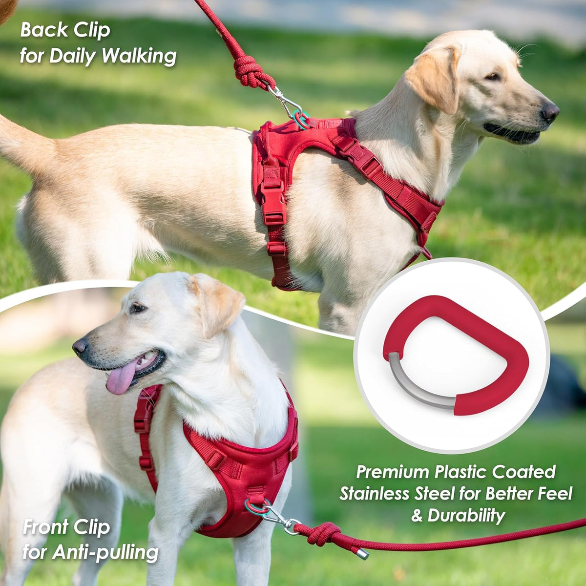 Sunraymascota No Pull Dog Harness for Medium Sized Dogs Puppy Vest - Burgundy Red / L(Neck:20.9-31.5", Chest:24.8-37.4") - image 3