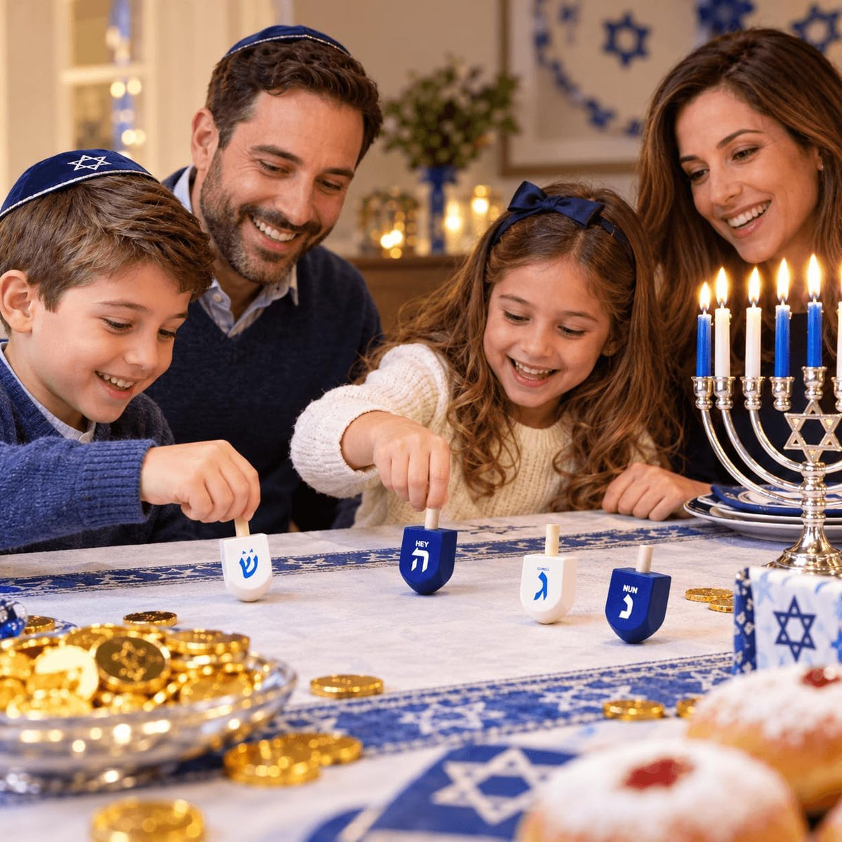 The Dreidel Company Bulk Solid Blue & White Wooden Hanukkah Dreidels - 50-Pack - image 4