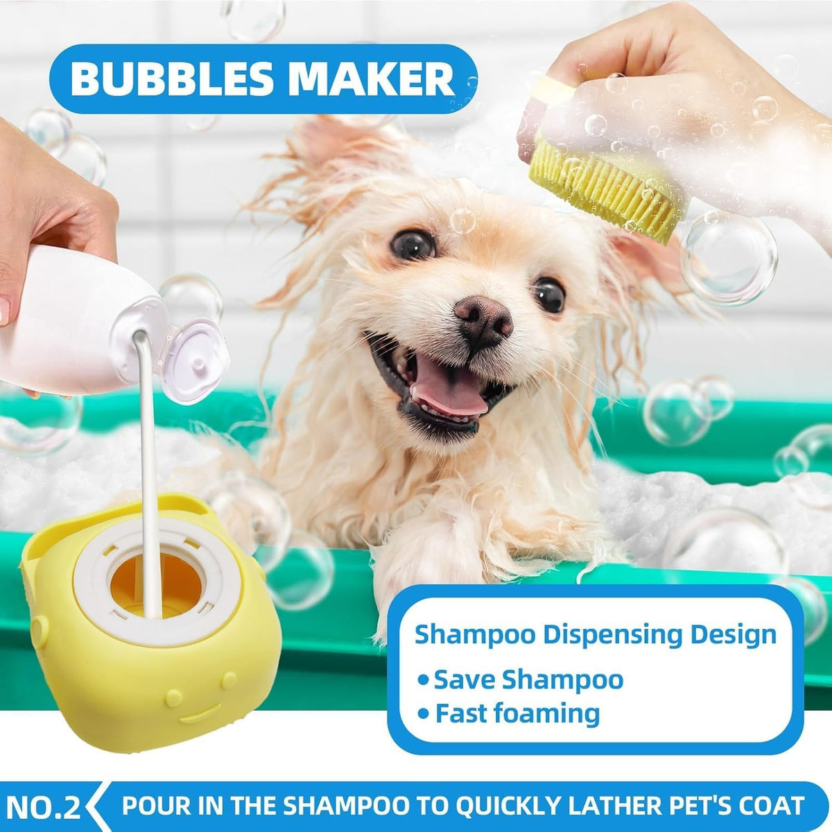 Bath Grooming Kit for Pets, Hair Brush Set with Towel - 6-Bath-Blue - image 3