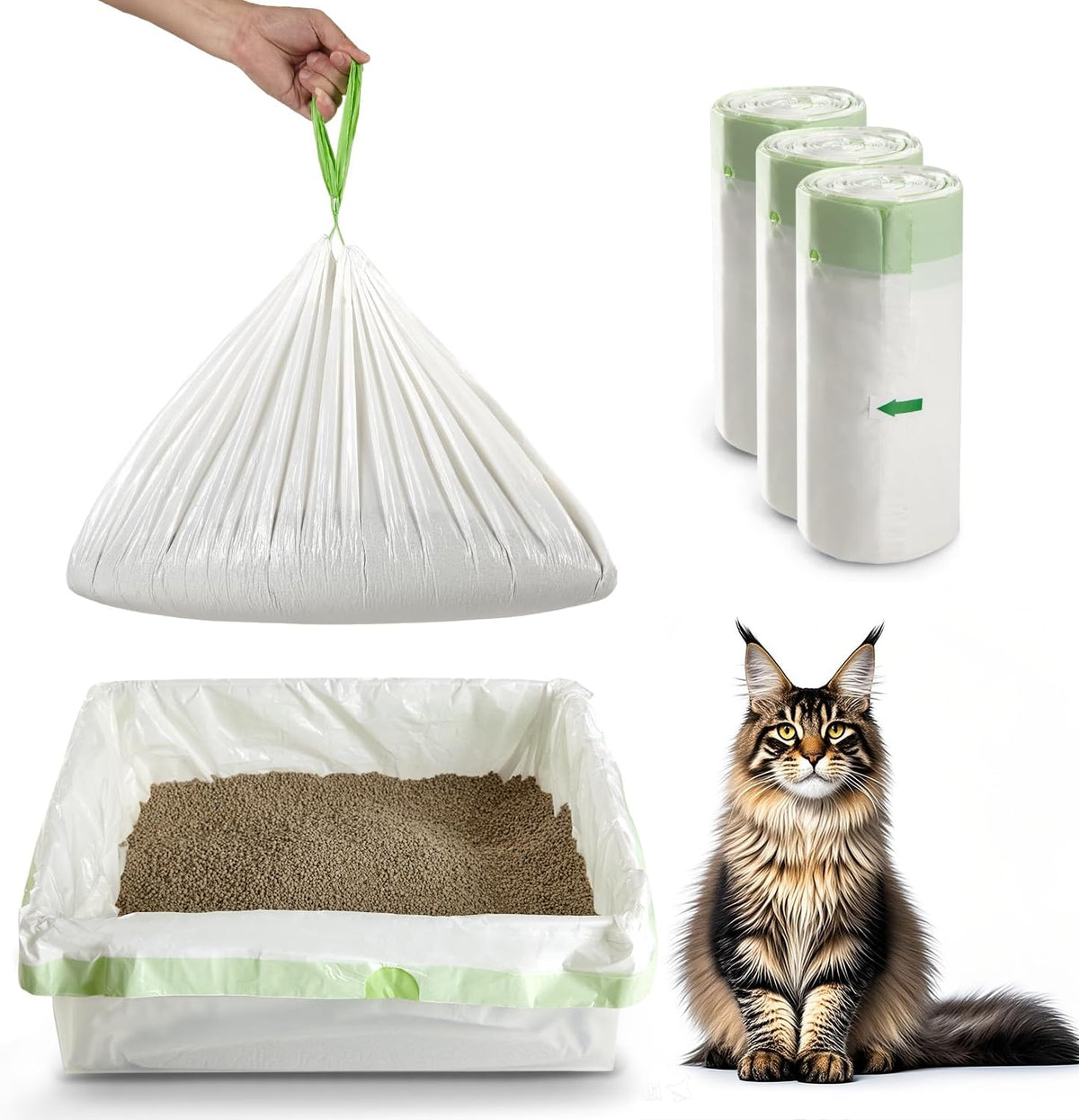 Cat Litter Box Liners Disposal Bags with Tie Handles, Large