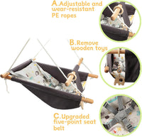 Tislly indoor outdoor baby swing in grey cotton with beech wood frame and 5-point belt - view 9