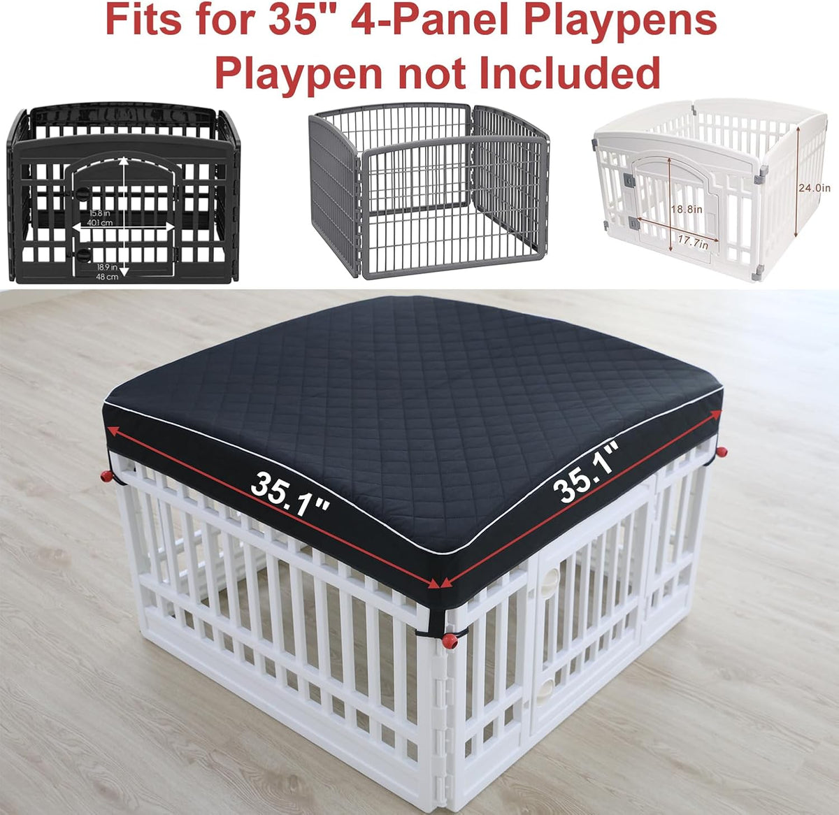 Dog Playpen Cover Sun/Rain Proof Top - 36 inch 4 panel black - image 2