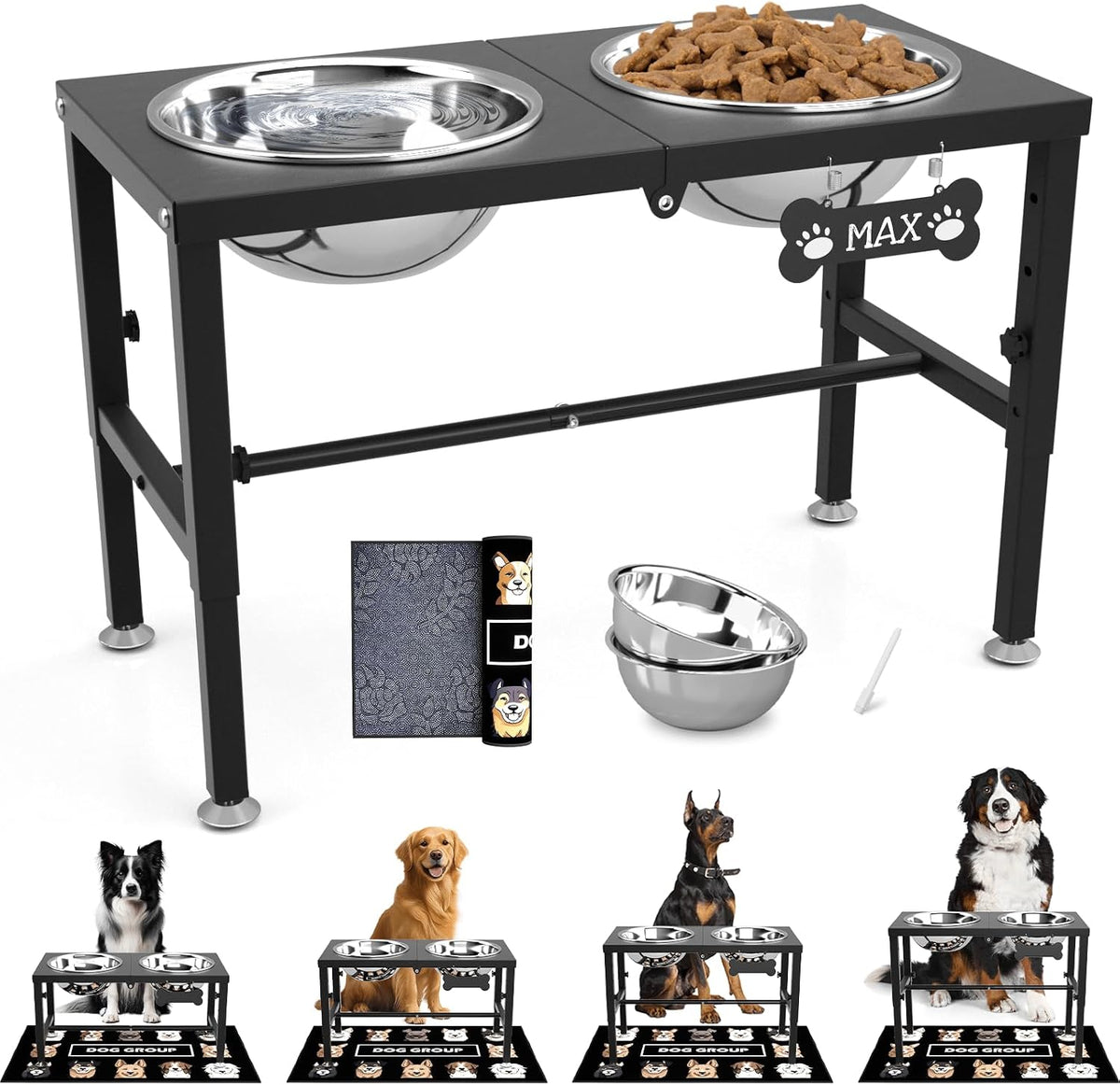 SHAINFUN Elevated Dog Bowls with Slow Feeder & Mat for Medium - Black-3L