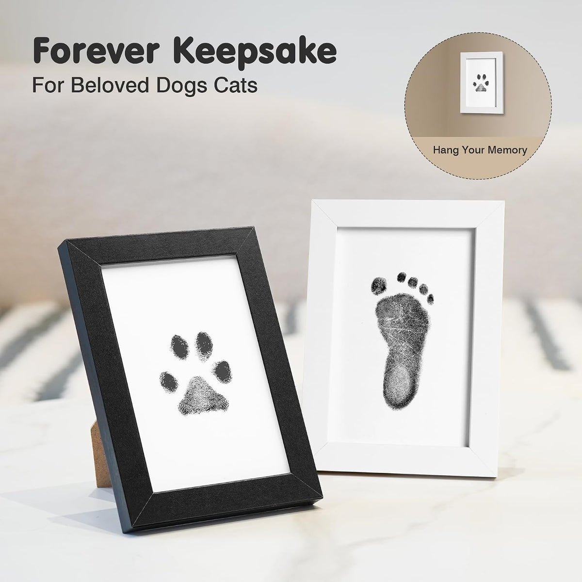 Inkless Paw Print Kit for Dogs, Cats & Babies - Black Pad,Black/White Wood Frame / 4-Pack,Medium - image 2