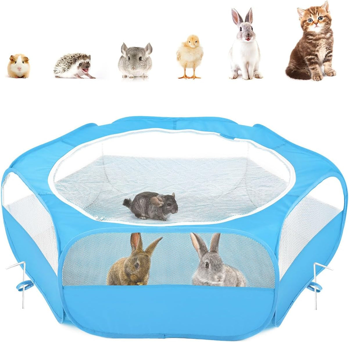 Pawaboo Small Animal Playpen, Waterproof Portable Pet Cage Tent - C-Light Blue / 1