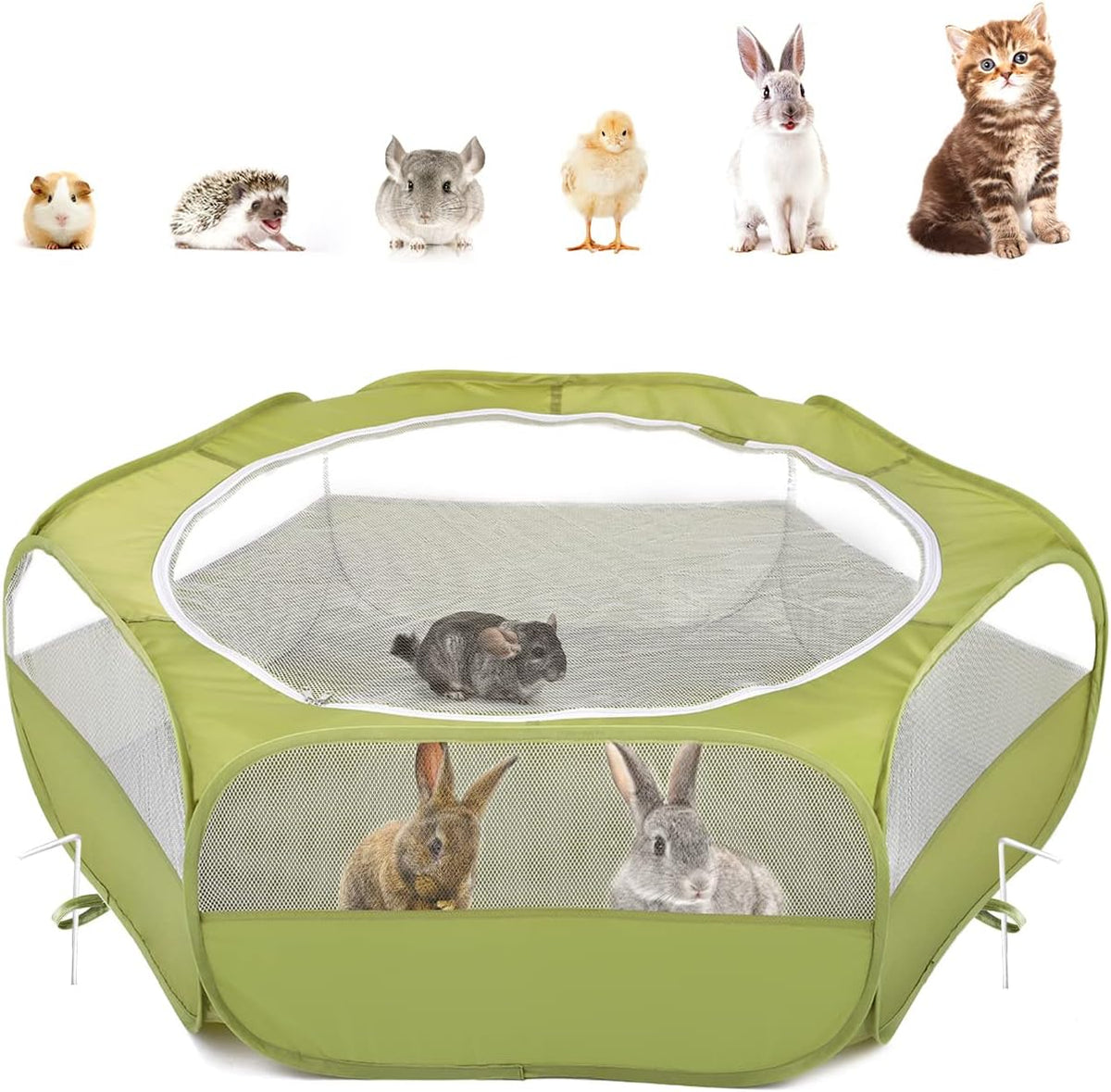 Pawaboo Small Animal Playpen, Waterproof Portable Pet Cage Tent - A-Green / 1