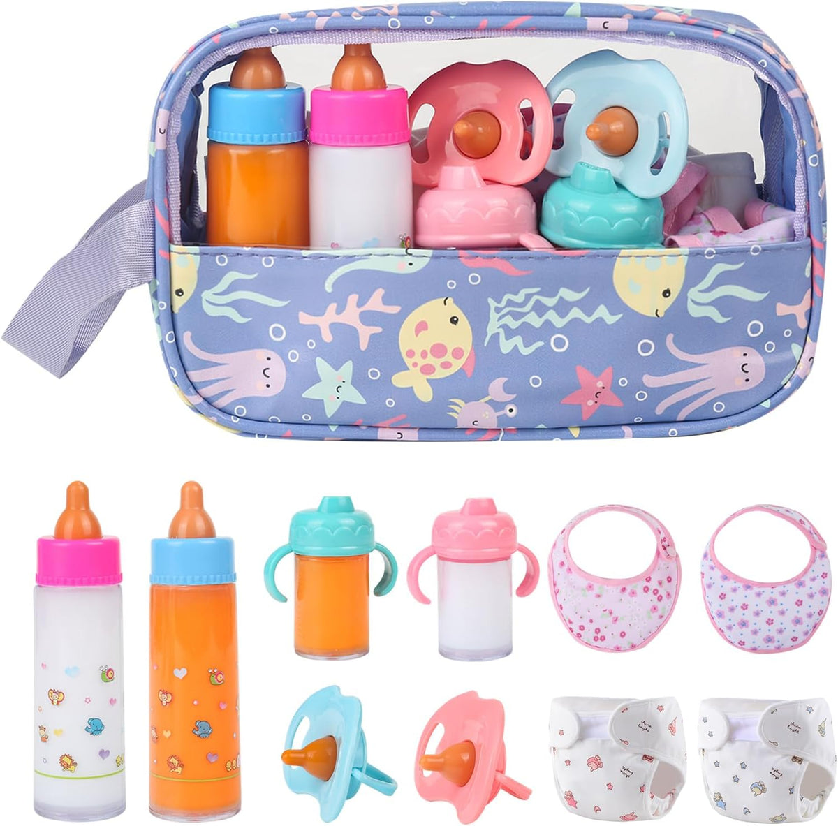 CARANOVO Baby Doll Accessories Set - purple bag-bigger diapers