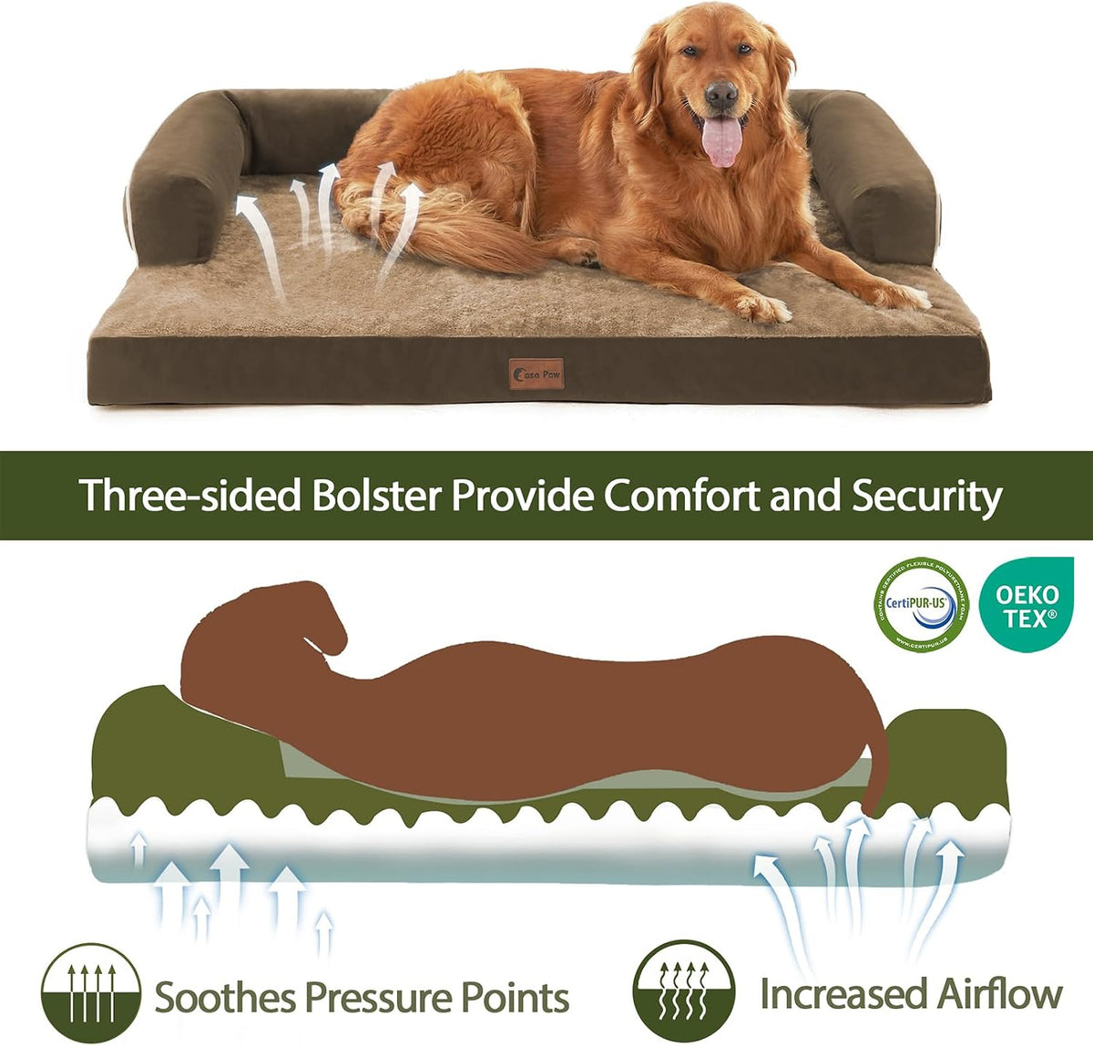 Orthopedic Washable Dog Bed for Extra Large Dogs - Brown / 45.0"L x 35.0"W x 8.0"Th - image 2