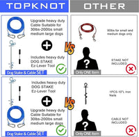 TOPKNOT Dog Tie Out Cable and Stake,(up to 200lbs) 30 ft Heavy Duty Cable,360°Swivel Run- No Tangle,Runner for Yard,Ideal for Outdoor Camping