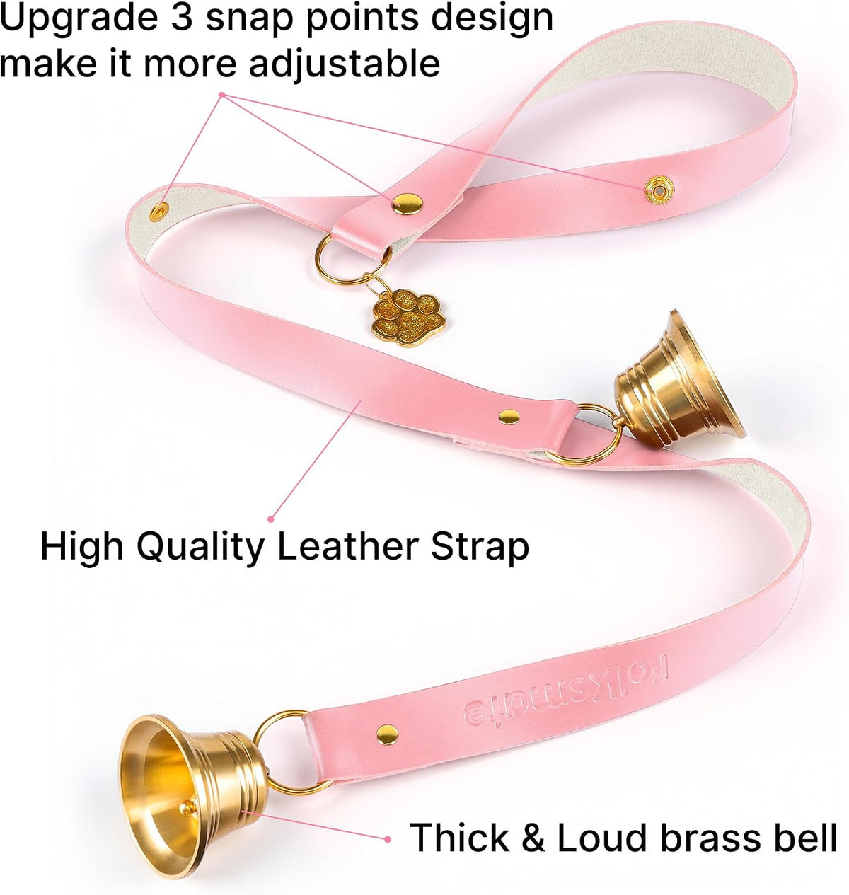 Leather Dog Door Bells for Potty Training - One Dog Bell / Pink/Leather - image 3