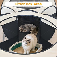 EighteenTek 2-in-1 Pop Up Cat Playpen XLarge, Dog Puppy Pet Playpen, Indoor Outdoor Cats Enclosed, Cat Tent House Crate Cage, Portable & Foldable Playpen for Kittens(No Divider, Unified Space)