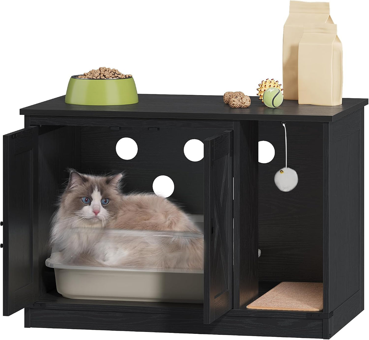 Hzuaneri Cat Litter Box Enclosure - 31.5"L x 19.7"W x 20.9"H / Black - image 3