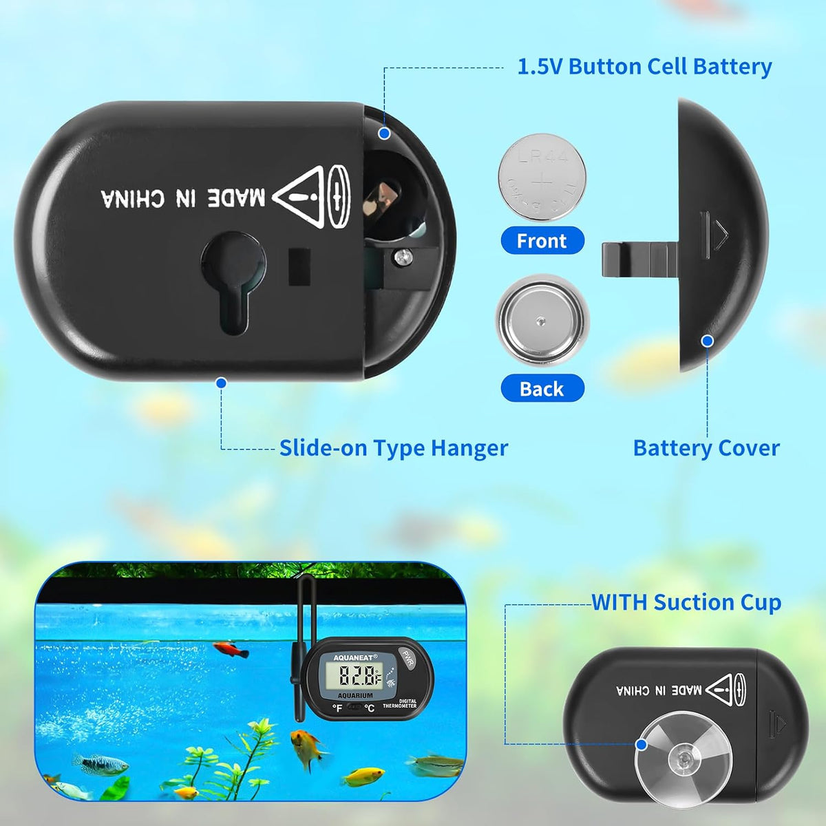 AQUANEAT 2 Pack Aquarium Thermometer, Fish Tank Thermometer - 2.3" (L) x 1.5" (W) - image 4