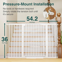 Cumbor 36" Extra Tall Baby Gate for Stairs, 29.7-54.2" Extra Wide Dog Gate for Doorways Hallways, Pressure Mounted Child Gate for Wide Opening, Auto Close Personal Safety for Babies and Pets, White