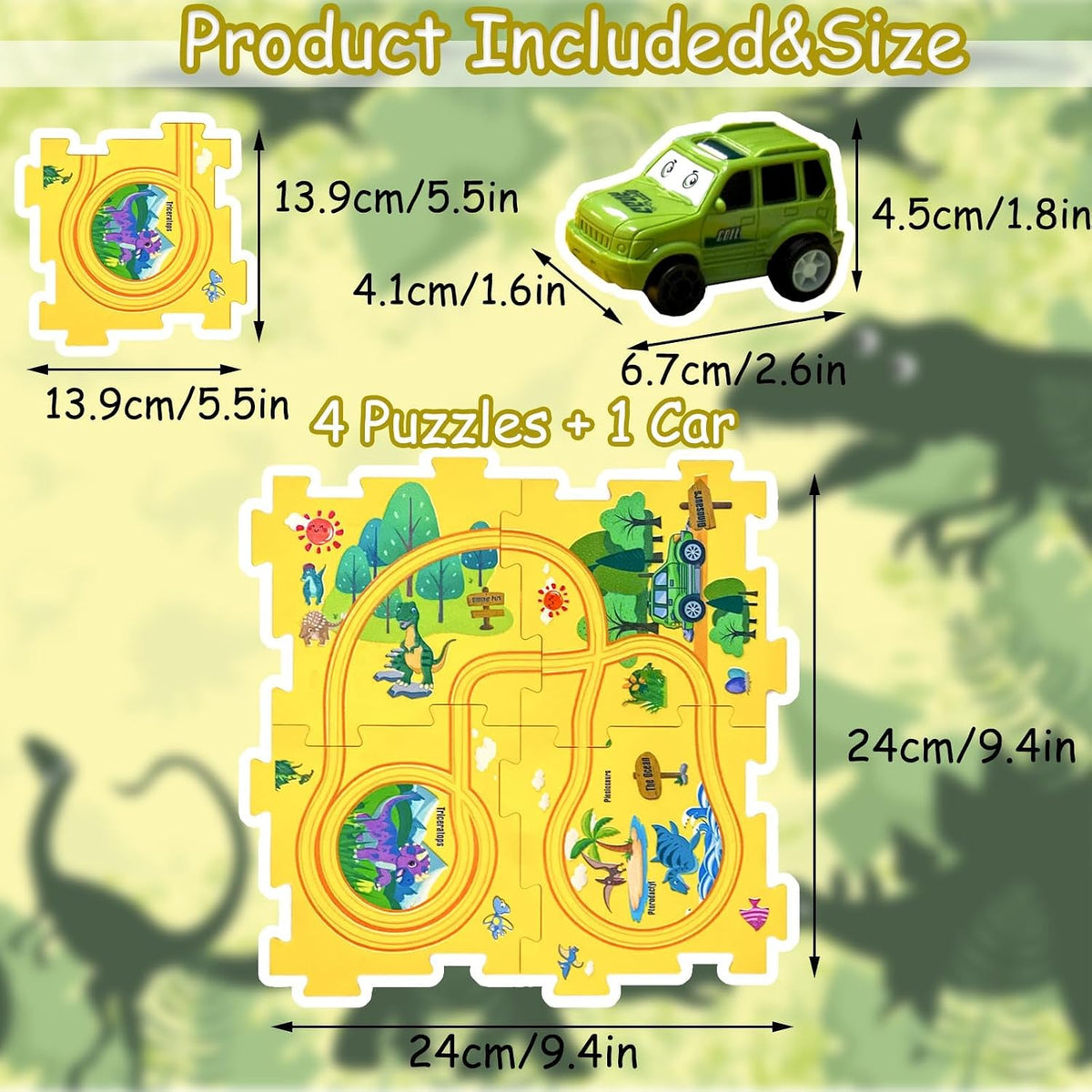 Ubegger puzzle car track set with puzzle road pieces, road signs and battery cars - view 31
