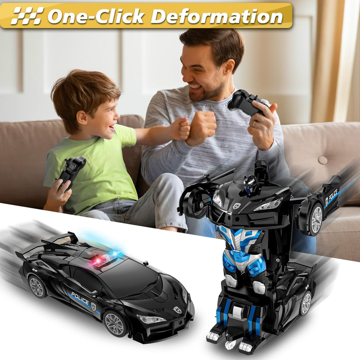 Spider Remote Control Car with Police Light - Black - image 2