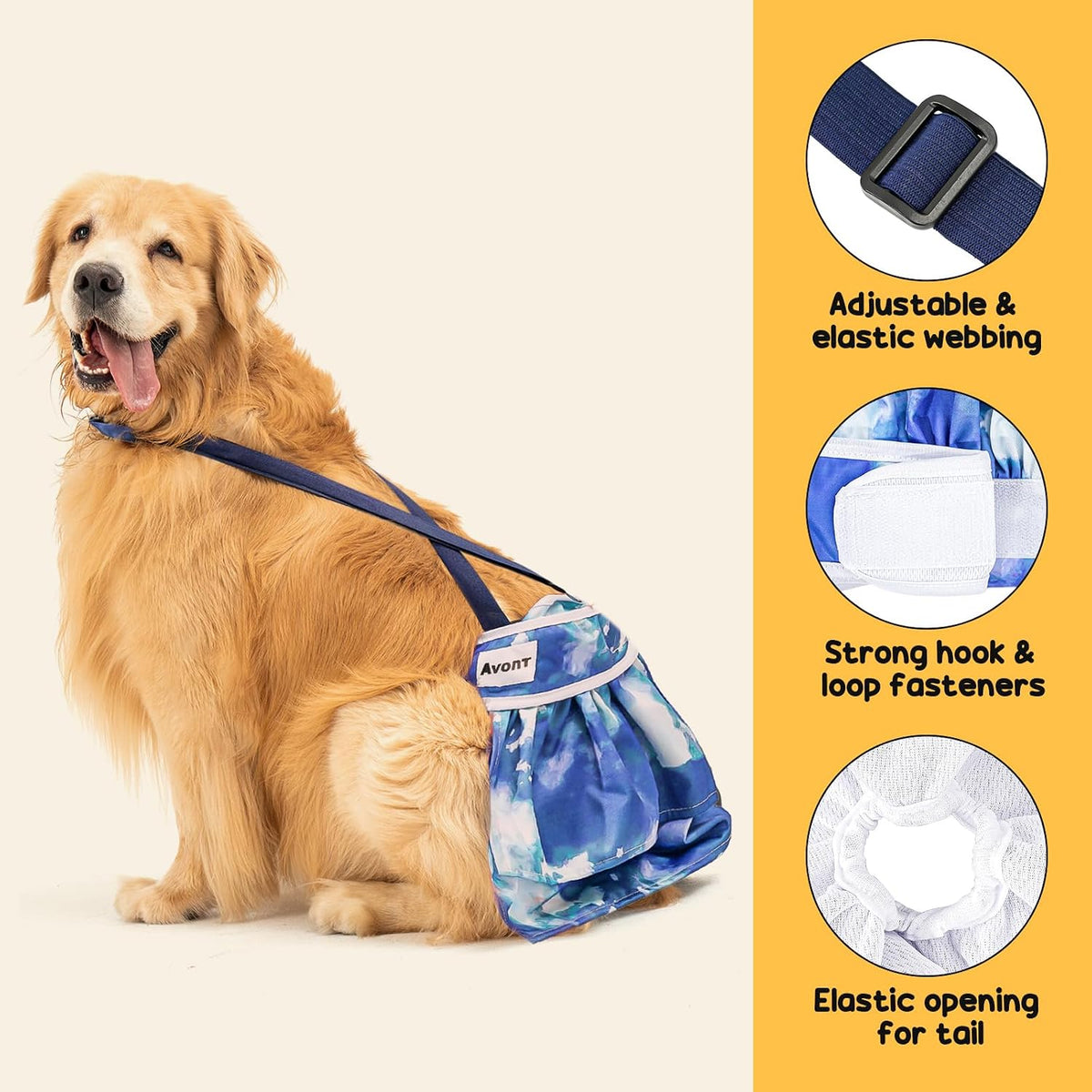 Avont 3 Pack Washable Female Dog Diaper with Suspender-Mixed Patern L – Essentials for Dogs - Tie-dye - Purple/ Blue / Pink / XL - image 3