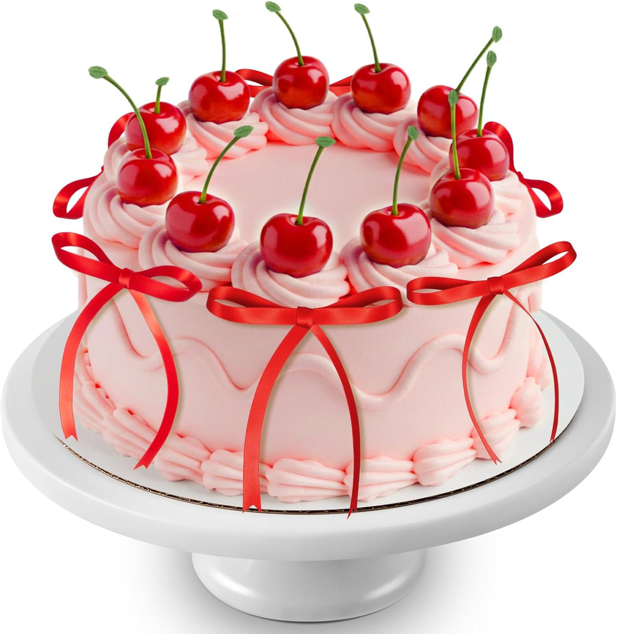 Chunful fake cherry cake toppers with red polyester bows - view 3