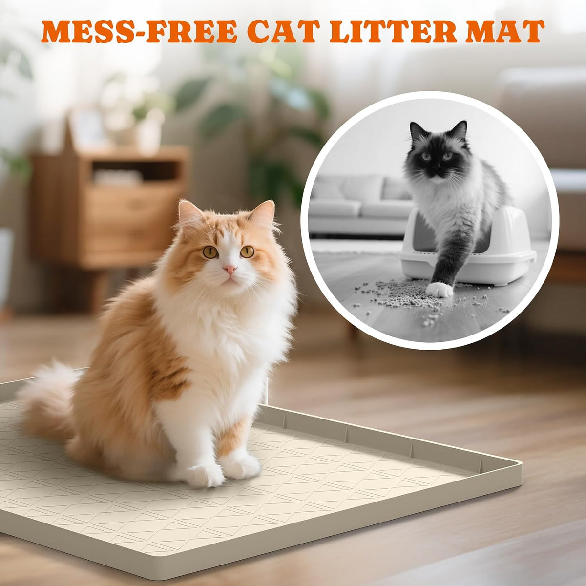 2 Pack Silicone Cat Litter Mat 34 x 22 in, Easy to Clean - Beige / 1 Pack - image 2