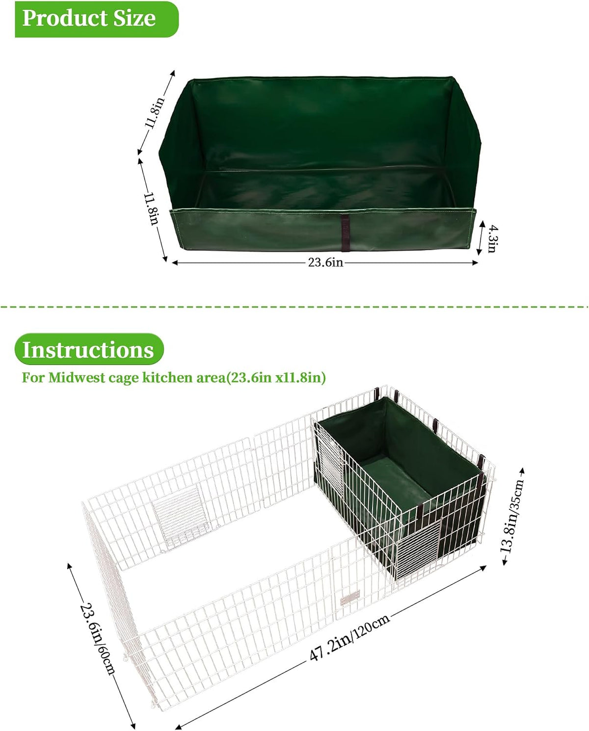 Guinea Pig Litter Box, Hay Holder, Cage Liner - 24"x13"x11.8" / Green - image 2