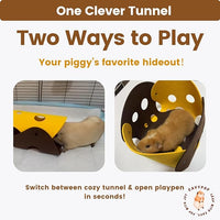 Guinea Pig Tunnels, Foldable Fleece Hideout Beds with Cheese-Hole Design, 2 Pack Modular Tunnel Set for Play and Rest, Brings Comfort and Enrichment to Guinea Pig Cages-Brown&Grey