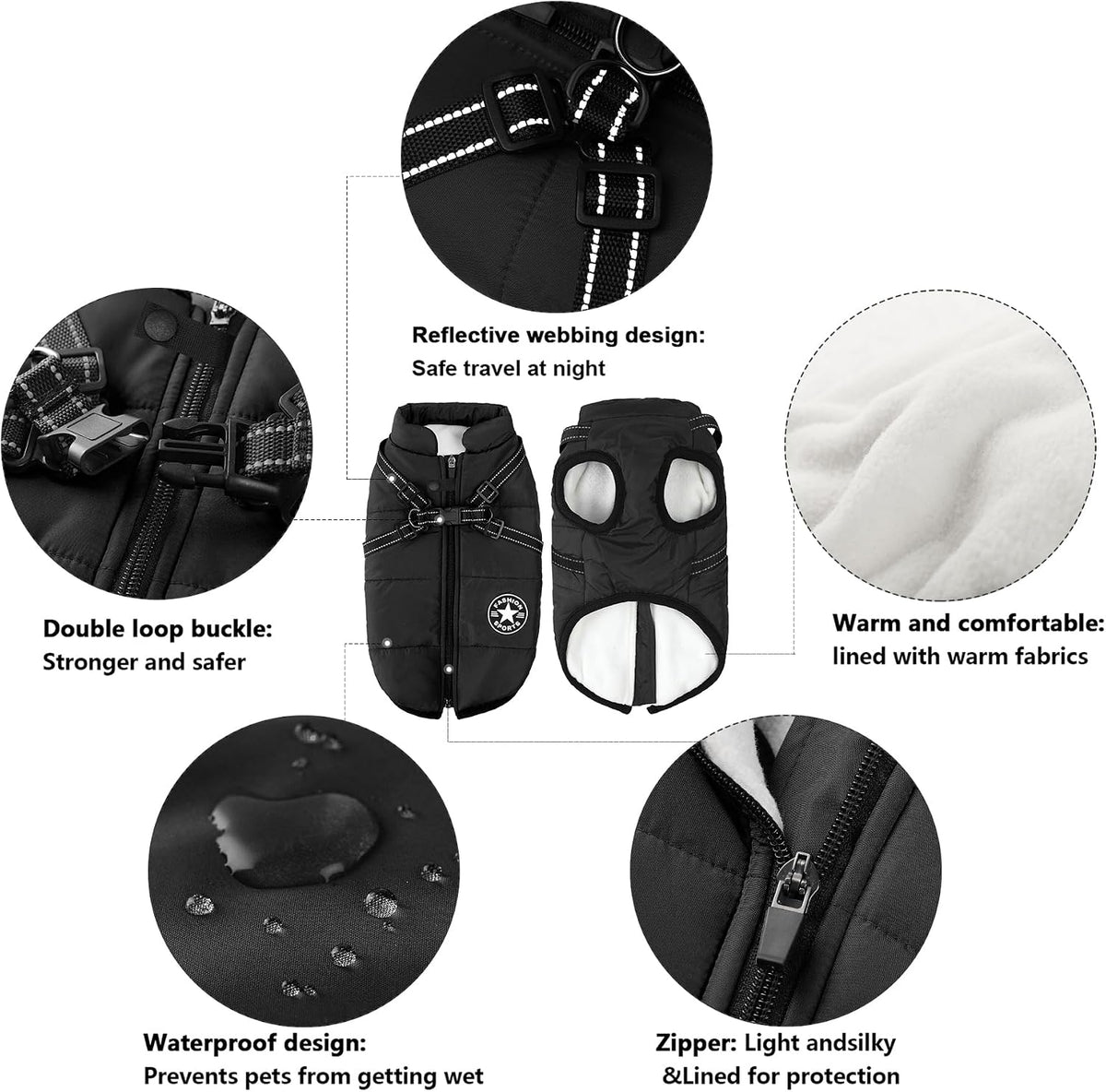 Aiboria Dog Jackets Coat for Winter Windproof Waterproof Skiing Dog - Black / X-Large - image 3