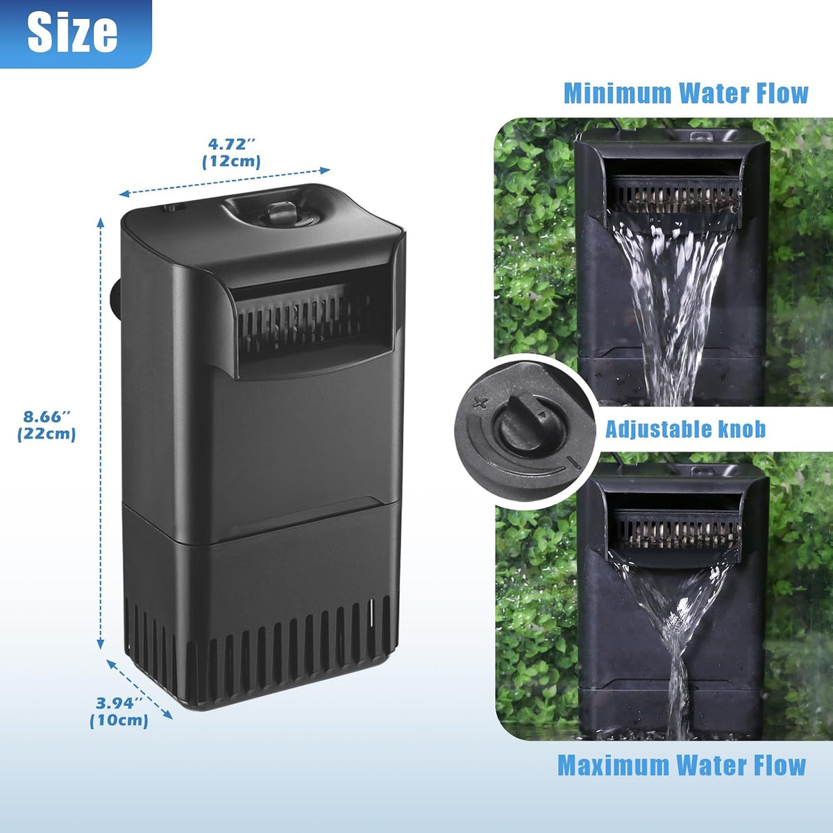 290GPH Turtle Tank Filter Aquarium Filter for 20-85 Gallon - Turtle Filter for 20-45 Gallon / Black - image 4