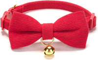 Breakaway Cat Collar with Bow Tie and Bell Adjustable Soft Corduroy - Small: Neck 7.5" - 11.0" / Red