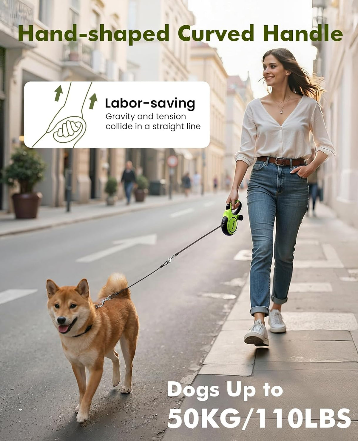Pecute Heavy Duty Retractable Dog Leash 26ft for Large Dogs – Essentials for Dogs - Green / 16ft| up to 110 lbs| chew proof extender - image 3