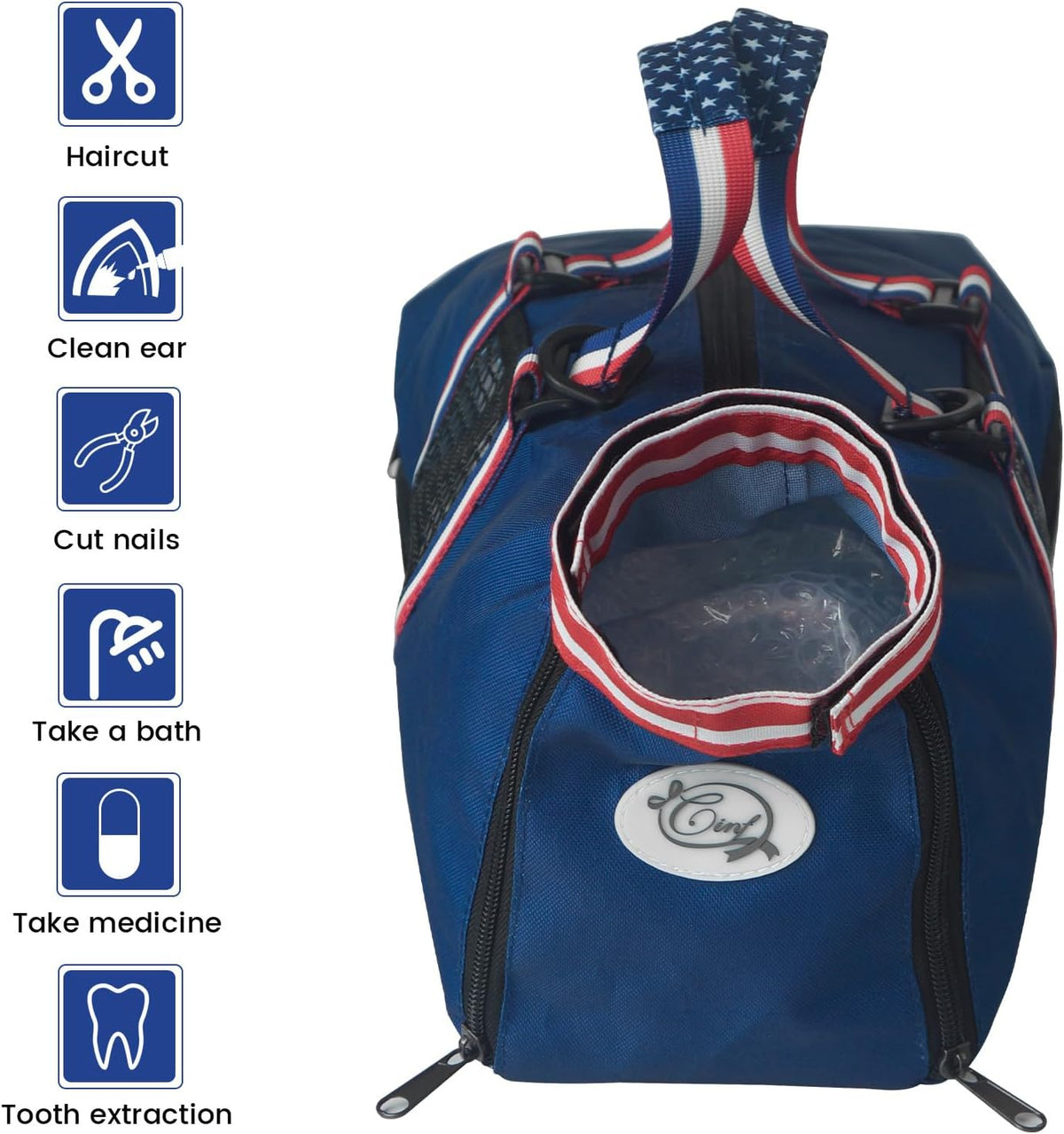 Cinf Cat Restraint Grooming Bag - M Size–Fits most adult cats (8–12 lbs) / Blue Flag - image 4