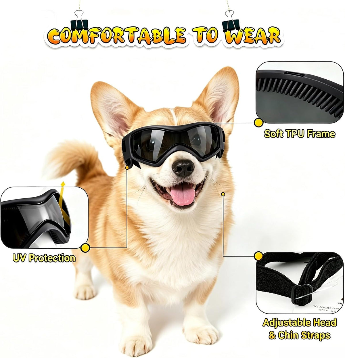 Dog Goggles Small Breed, Dog Sunglasses UV Protection Puppy Eyewear for Small Pet Outdoor Riding - Medium / Black - image 3