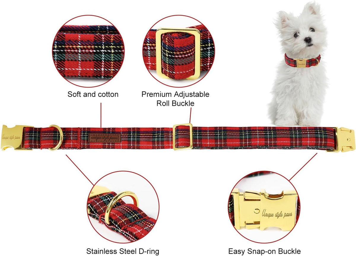 Dog Collar With Metal Buckle, Red Rose Flower Gift for Small - Scottish Grid / XS - image 2