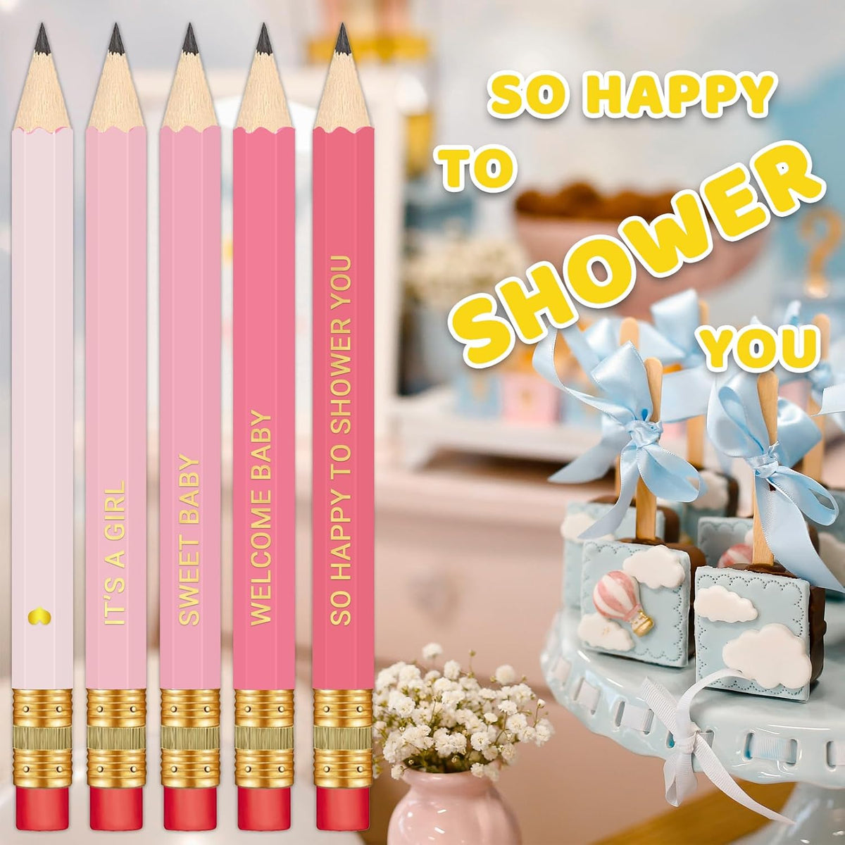 Baby Shower Pencils for Party Games, Neutral - Mixed Pink Girl Style - image 4
