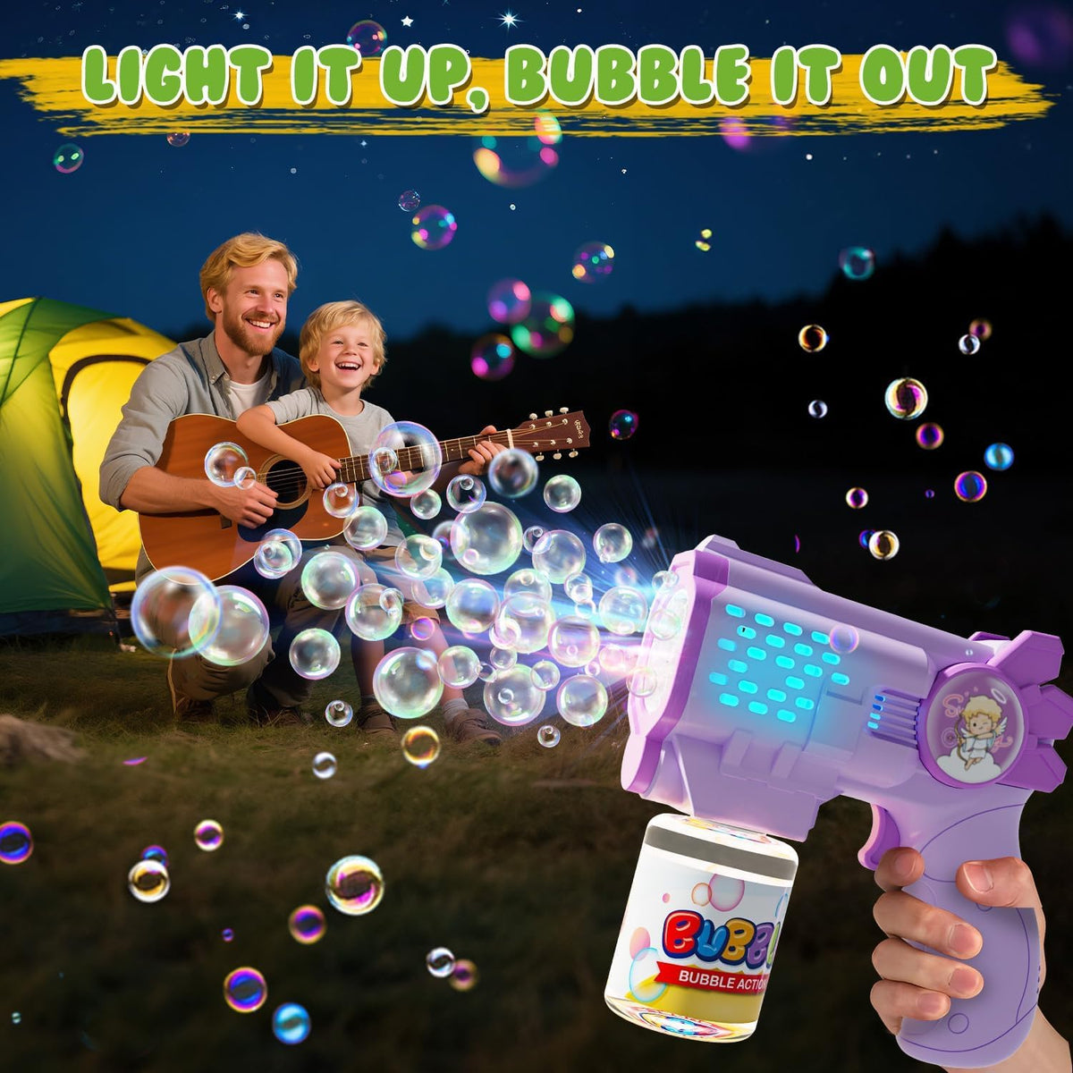EagleStone 2 Packs Automatic Bubble Machine Guns with 4 Bottles - Green, Purple - image 2