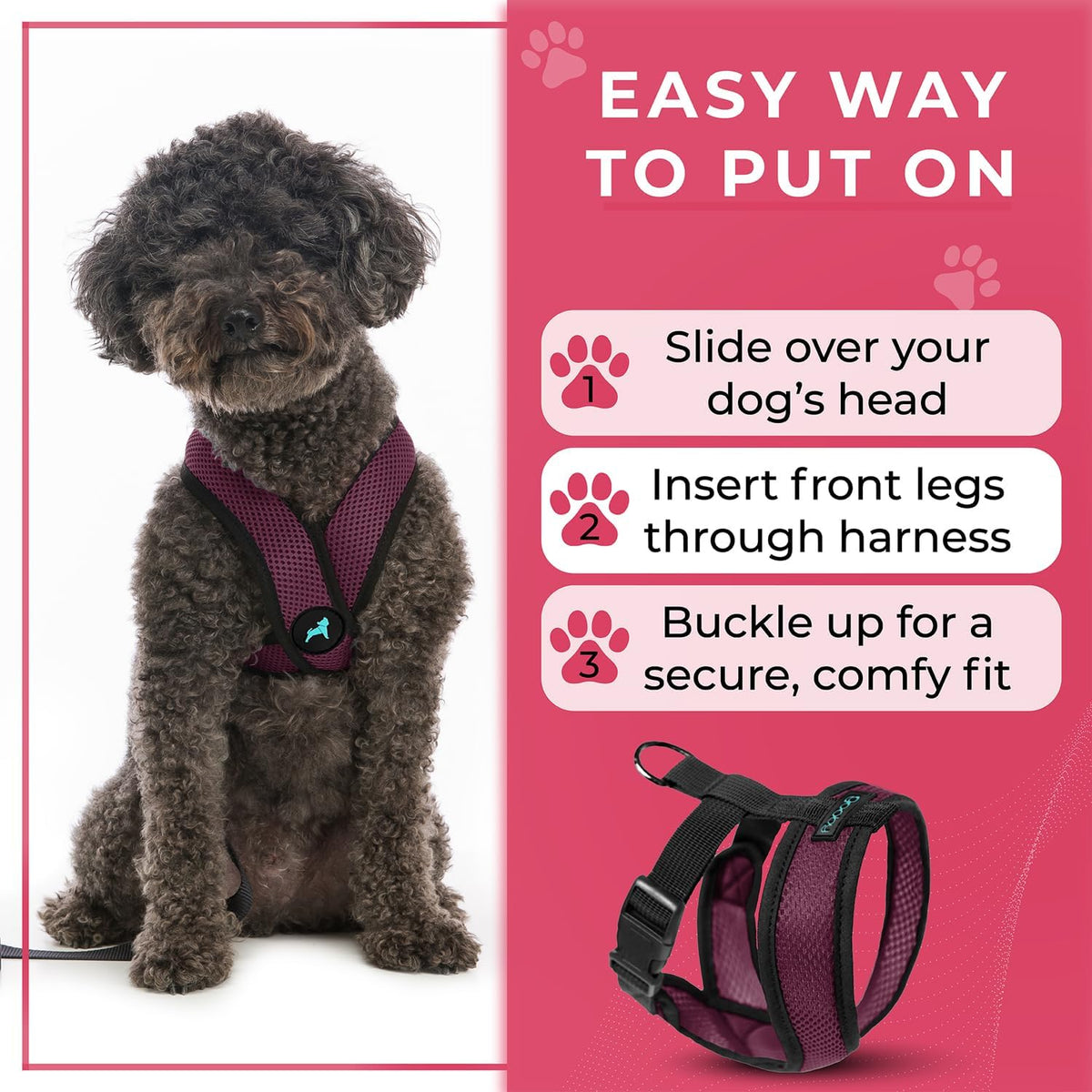Gooby Comfort X Head-in Dog Harness, Choke-Free - Large Chest (17-22.5") / Purple - image 4